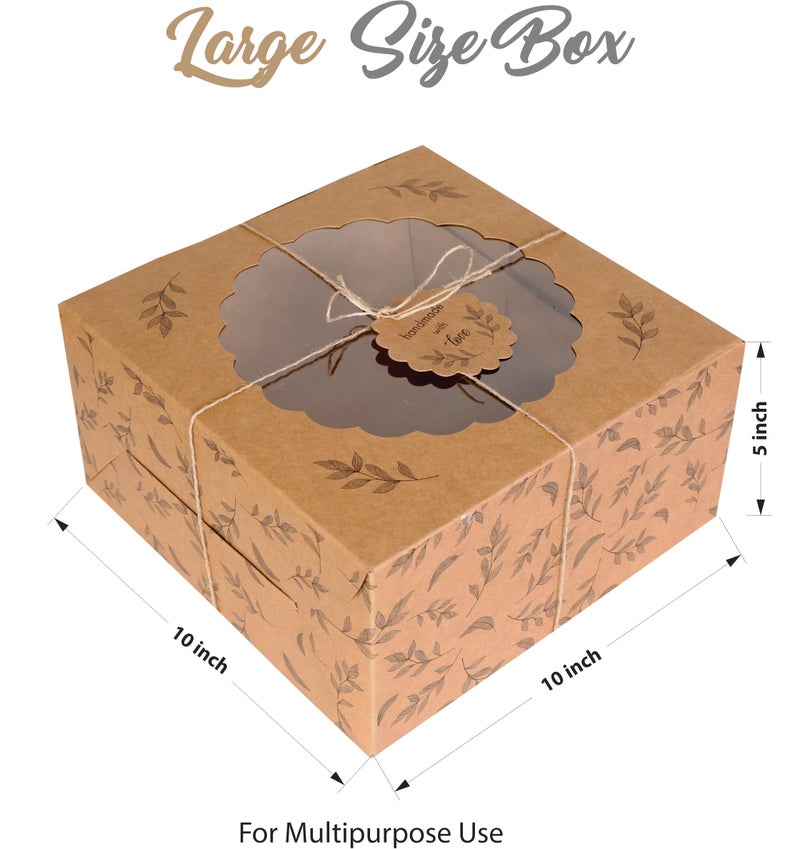 mudrit Kraft Cake Boxes with Window (10pcs) - Brown Bakery Boxes for Cakes, Donuts, Pie, Cookies, Cupcakes, Chocolates, Desserts: Size 10x10x5 Inches - Image 3